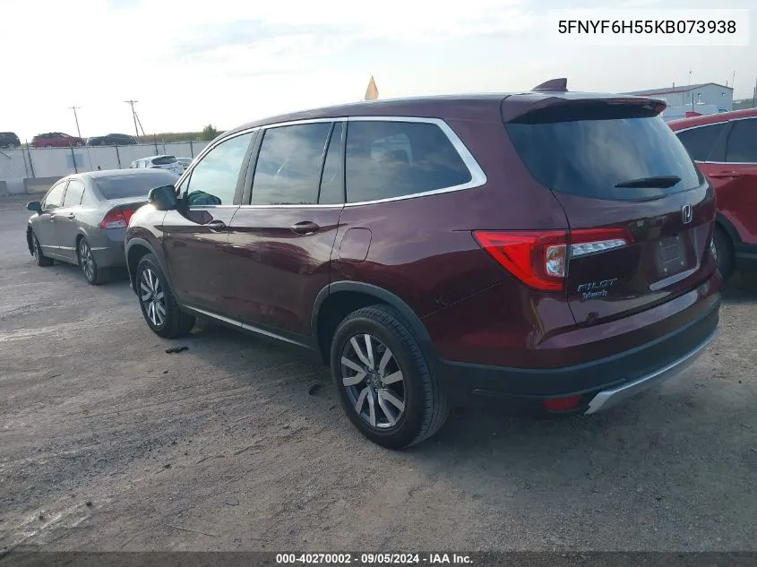 2019 Honda Pilot Ex-L VIN: 5FNYF6H55KB073938 Lot: 40270002