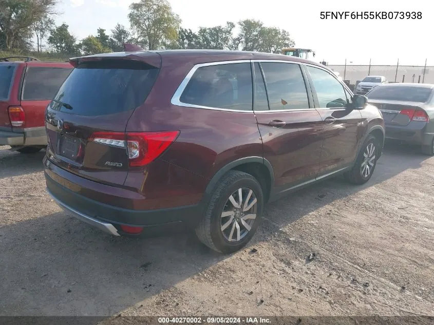 2019 Honda Pilot Ex-L VIN: 5FNYF6H55KB073938 Lot: 40270002