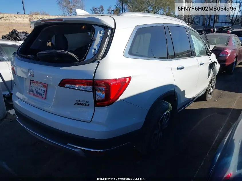 5FNYF6H02MB054996 2021 Honda Pilot Awd Elite