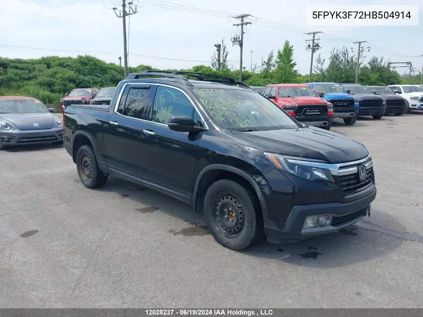 2017 Honda Ridgeline VIN: 5FPYK3F72HB504914 Lot: 12028237