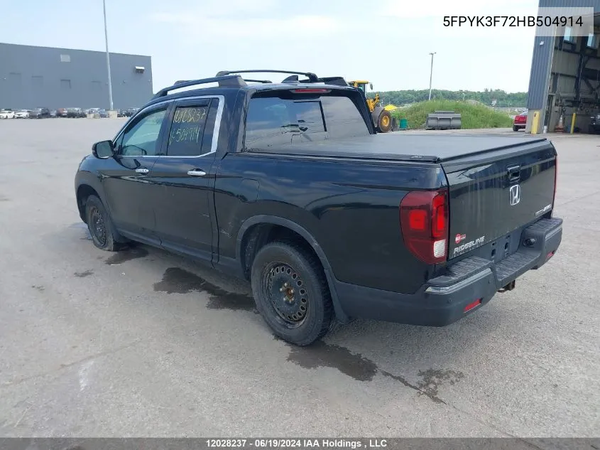 2017 Honda Ridgeline VIN: 5FPYK3F72HB504914 Lot: 12028237