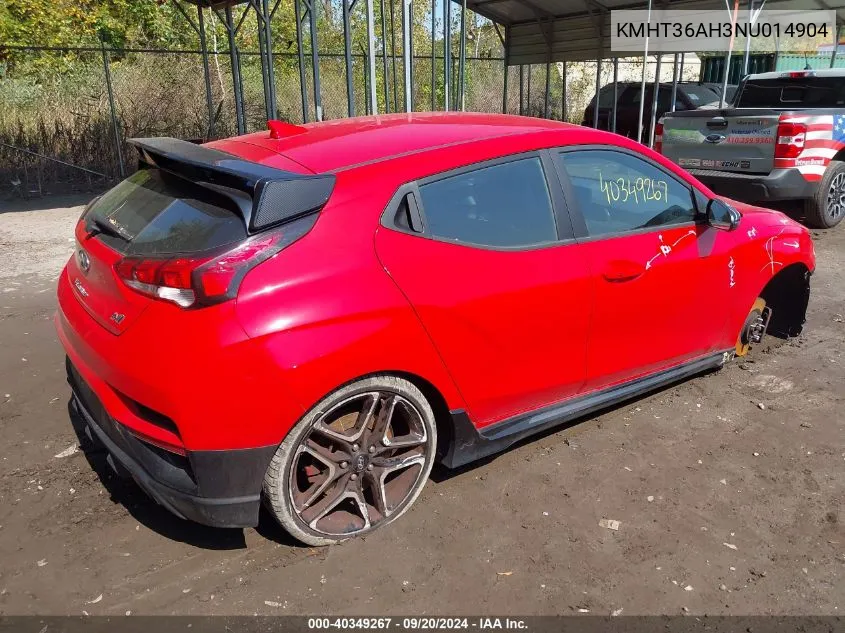 2022 Hyundai Veloster N VIN: KMHT36AH3NU014904 Lot: 40349267