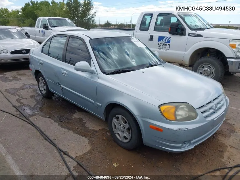 2003 Hyundai Accent Gl VIN: KMHCG45C33U494530 Lot: 40404695