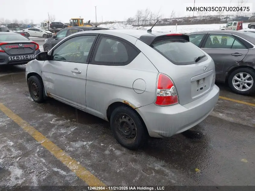 KMHCN35C07U020475 2007 Hyundai Accent Gs