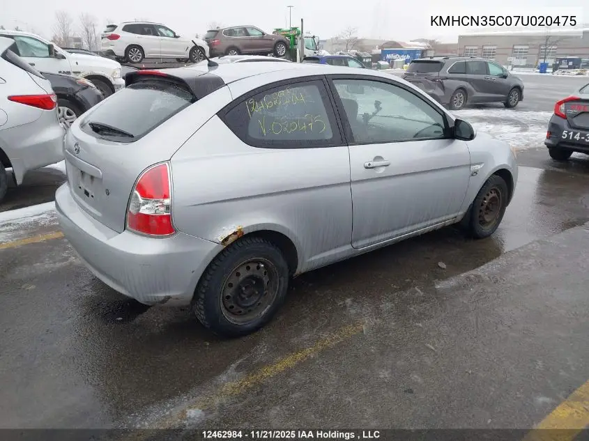 KMHCN35C07U020475 2007 Hyundai Accent Gs