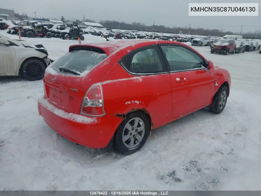 KMHCN35C87U046130 2007 Hyundai Accent Gs/Sr