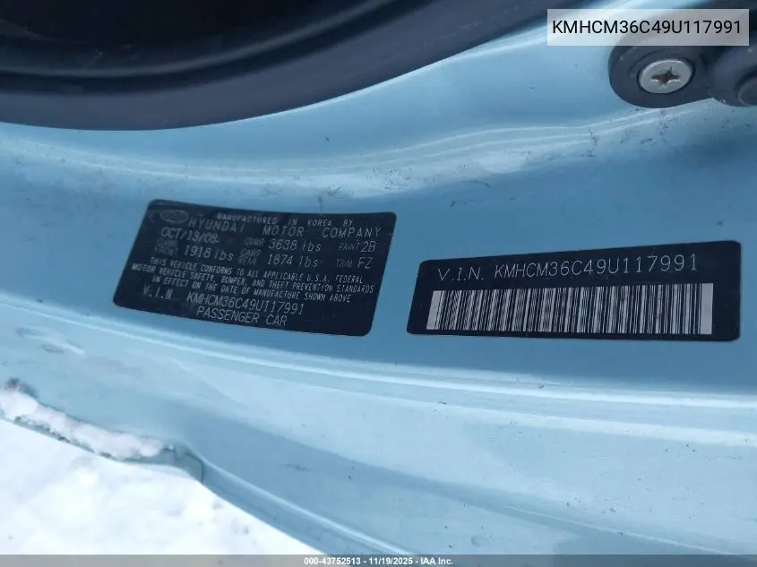 KMHCM36C49U117991 2009 Hyundai Accent Gs