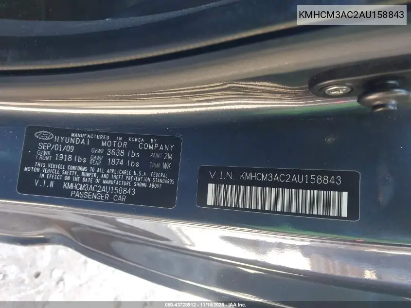 KMHCM3AC2AU158843 2010 Hyundai Accent Gs