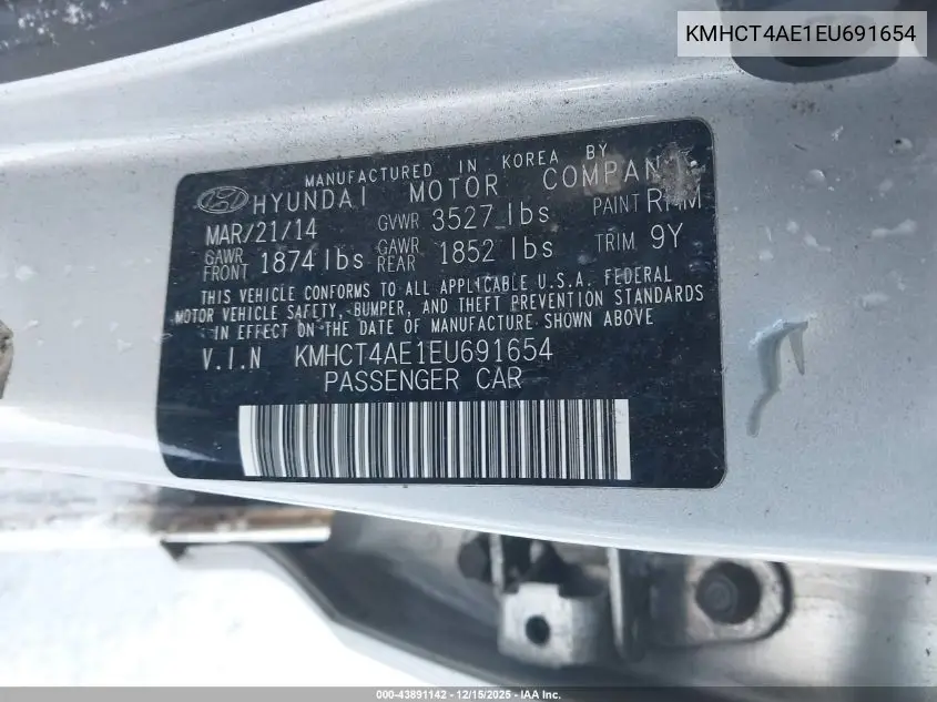 KMHCT4AE1EU691654 2014 Hyundai Accent Gls
