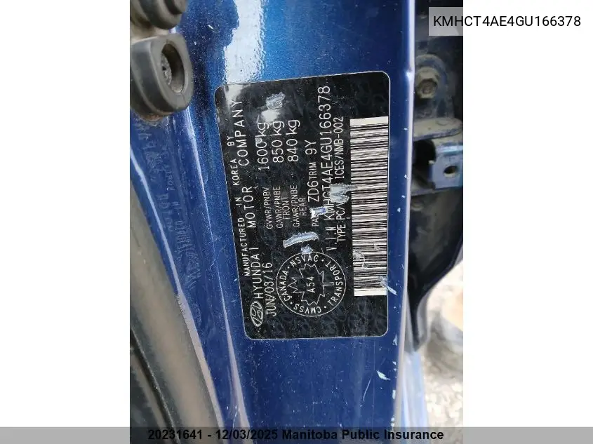 KMHCT4AE4GU166378 2016 Hyundai Accent Gl
