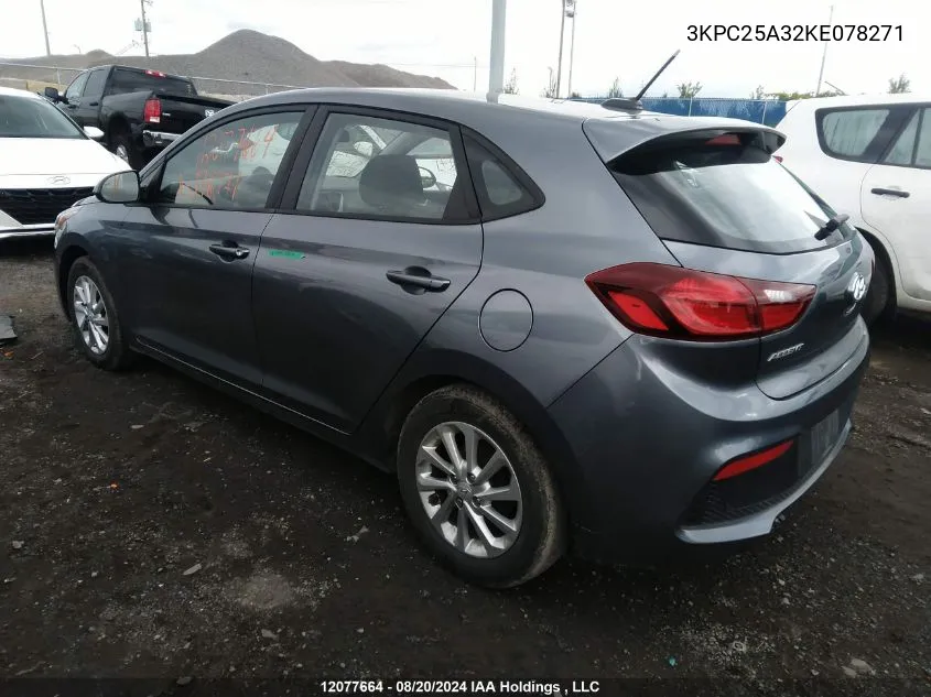 2019 Hyundai Accent VIN: 3KPC25A32KE078271 Lot: 12077664