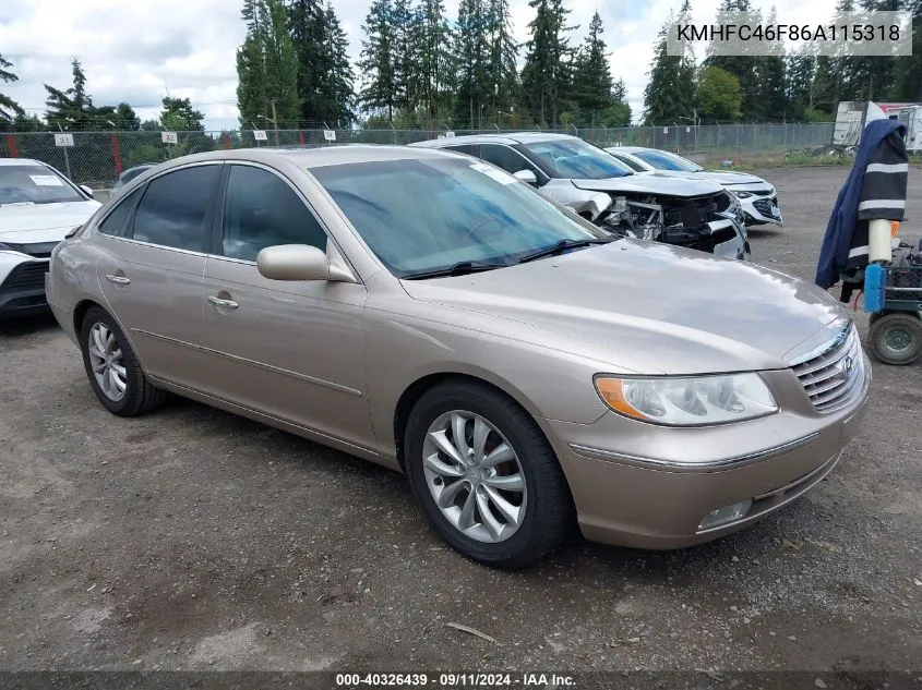 2006 Hyundai Azera Limited/Se VIN: KMHFC46F86A115318 Lot: 40326439