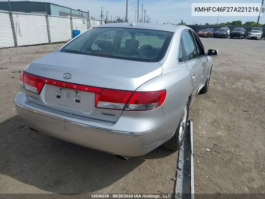 KMHFC46F27A221216 2007 Hyundai Azera