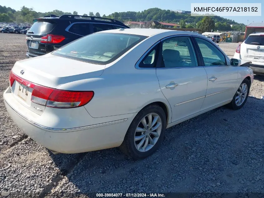 2007 Hyundai Azera Se/Limited VIN: KMHFC46F97A218152 Lot: 39854077