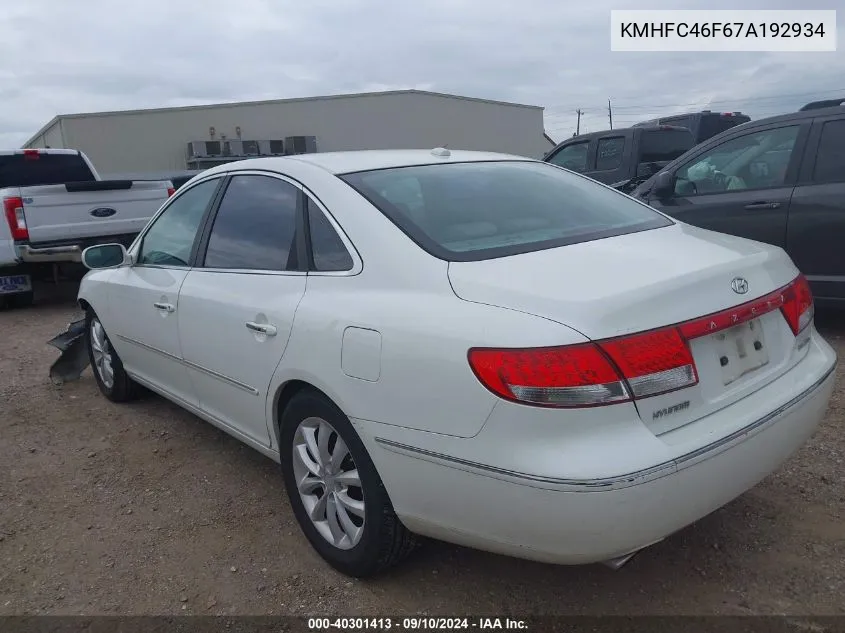 KMHFC46F67A192934 2007 Hyundai Azera Se/Limited