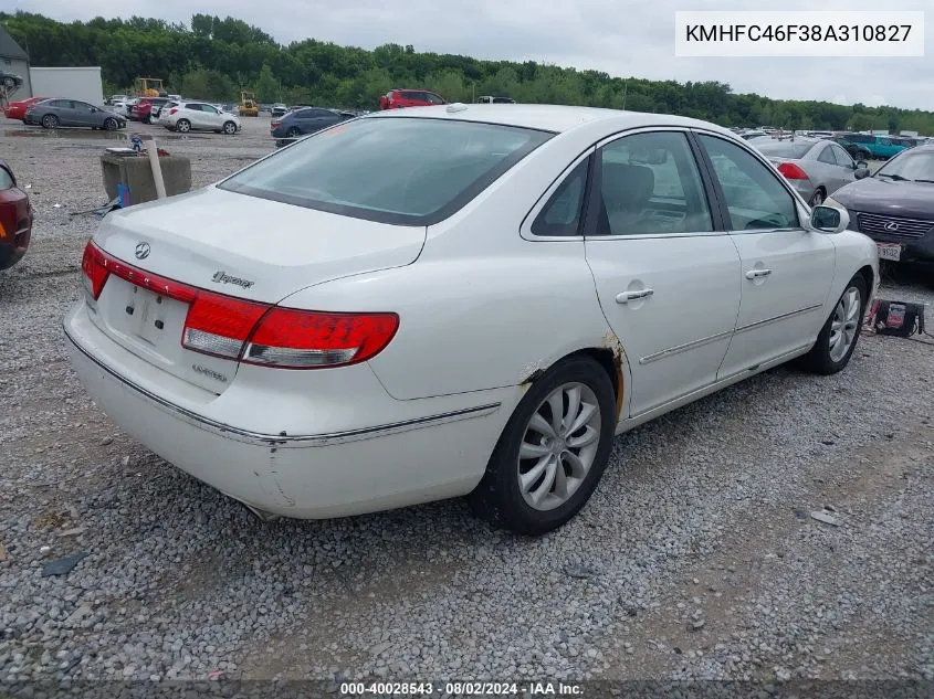 KMHFC46F38A310827 2008 Hyundai Azera Limited