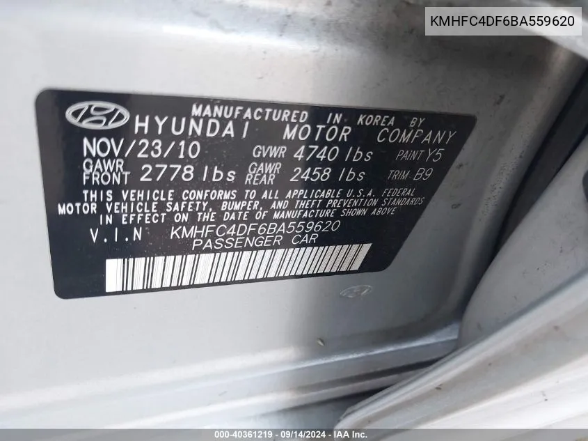 KMHFC4DF6BA559620 2011 Hyundai Azera Limited