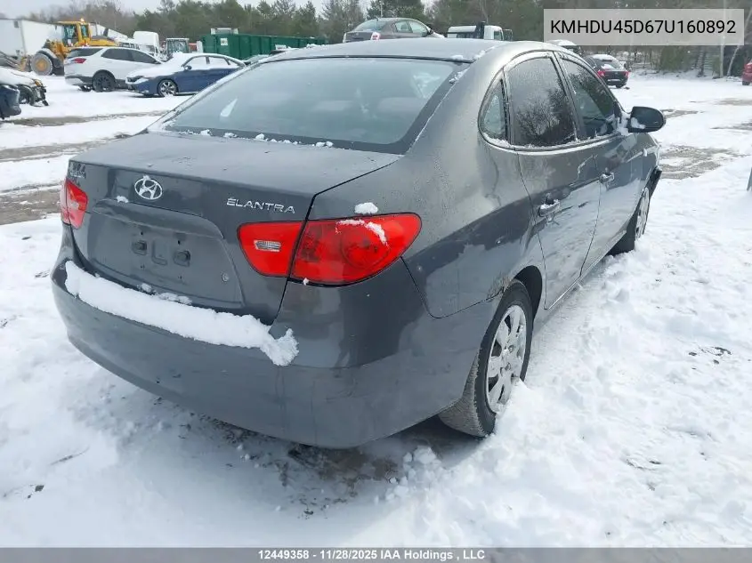 KMHDU45D67U160892 2007 Hyundai Elantra