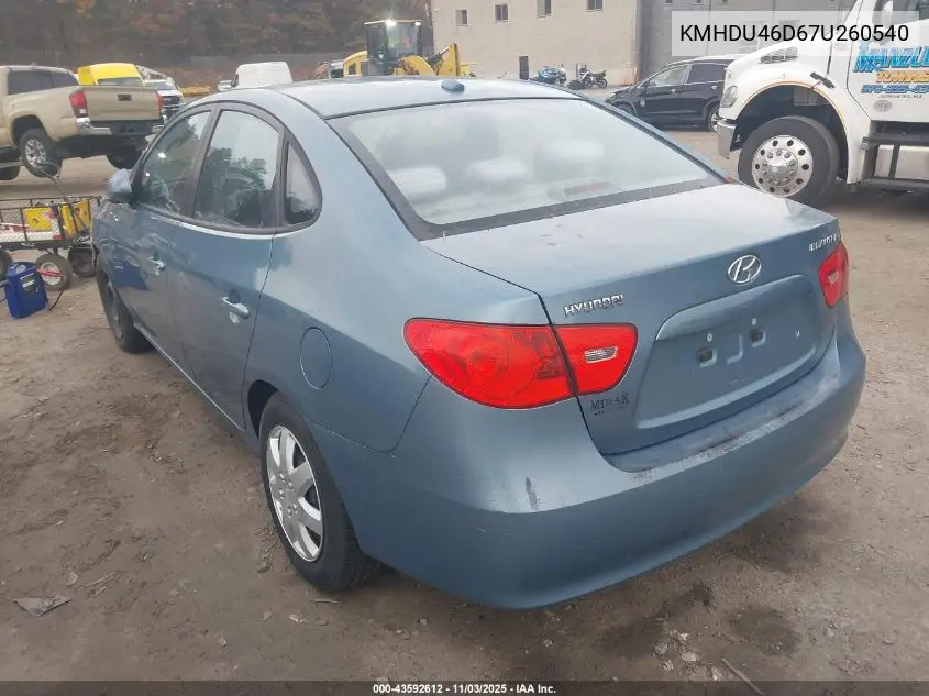 KMHDU46D67U260540 2007 Hyundai Elantra Gls/Limited/Se