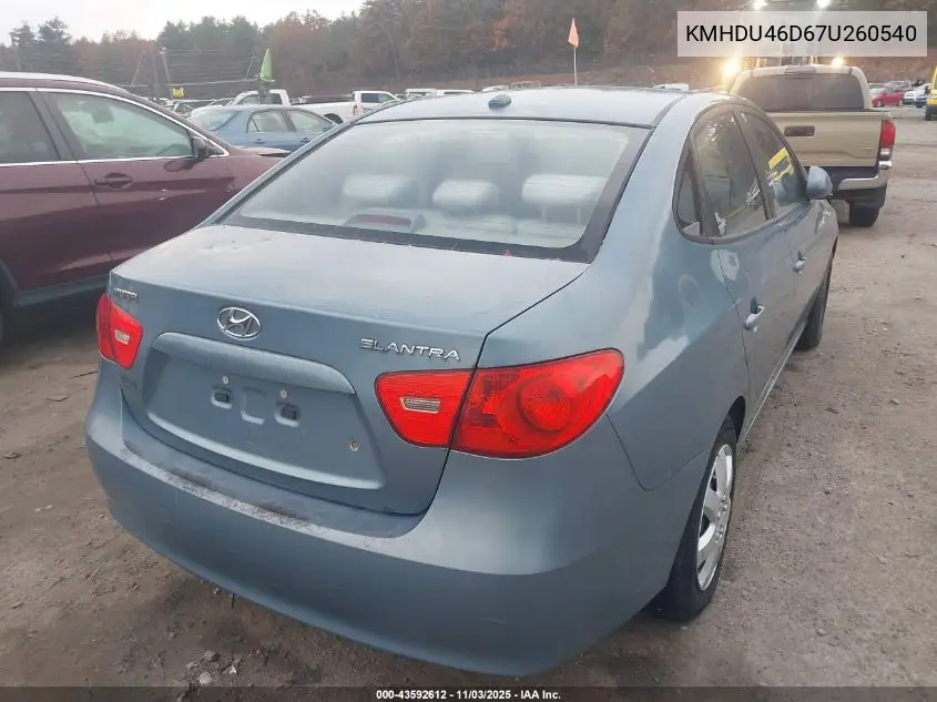 KMHDU46D67U260540 2007 Hyundai Elantra Gls/Limited/Se