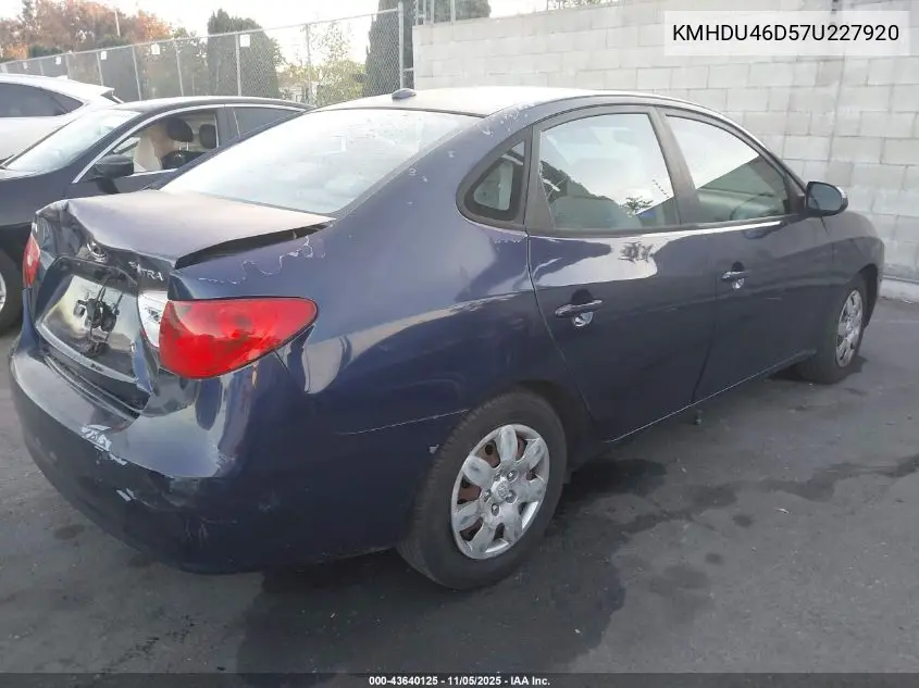 KMHDU46D57U227920 2007 Hyundai Elantra Gls/Limited/Se