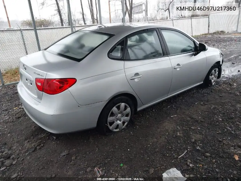 KMHDU46D97U217360 2007 Hyundai Elantra Gls/Limited/Se