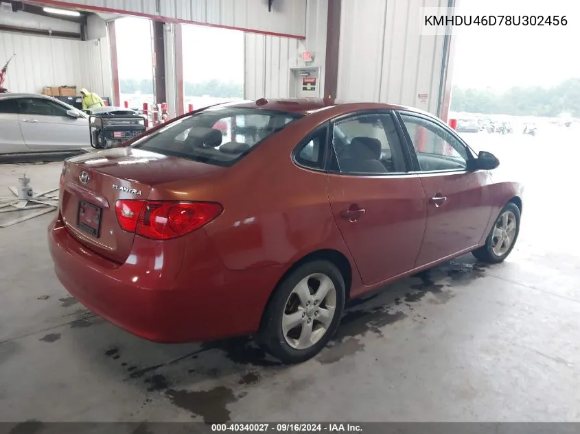 2008 Hyundai Elantra Gls/Se/Limited VIN: KMHDU46D78U302456 Lot: 40340027