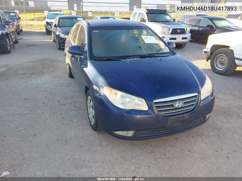 KMHDU46D18U417893 2008 Hyundai Elantra Gls/Se
