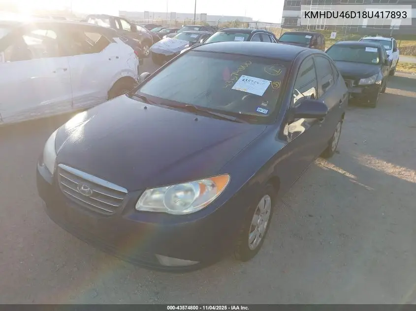 KMHDU46D18U417893 2008 Hyundai Elantra Gls/Se