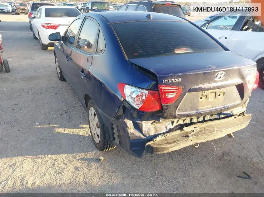 KMHDU46D18U417893 2008 Hyundai Elantra Gls/Se