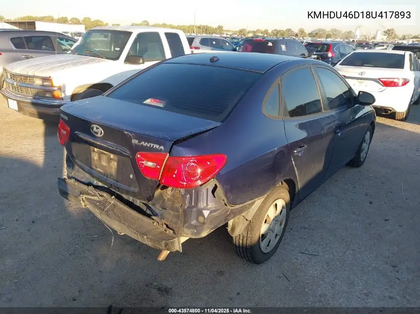 KMHDU46D18U417893 2008 Hyundai Elantra Gls/Se