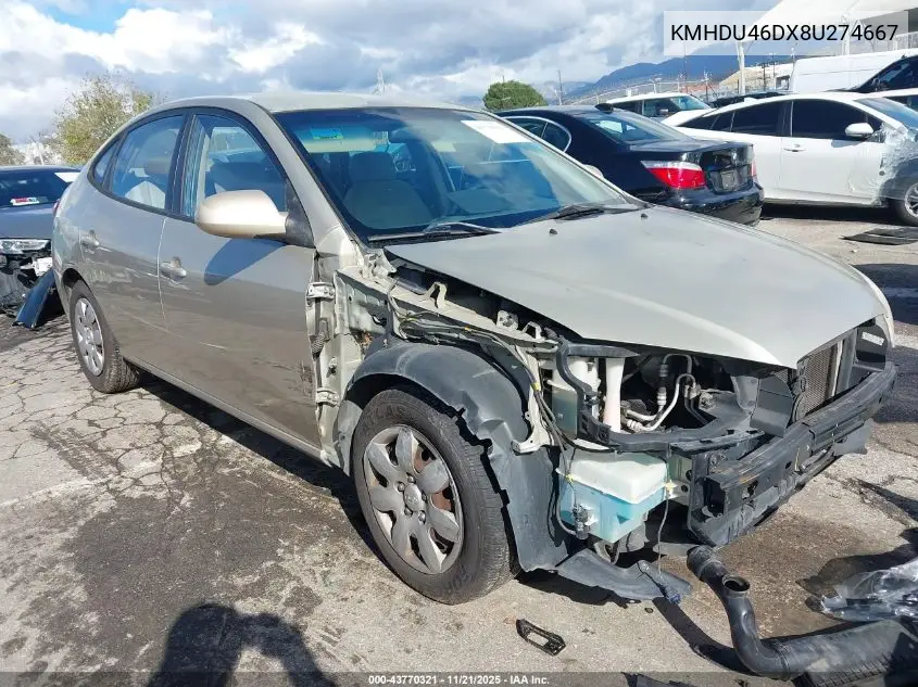 KMHDU46DX8U274667 2008 Hyundai Elantra Gls/Se