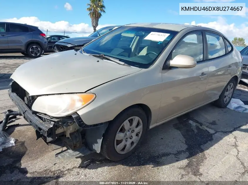 KMHDU46DX8U274667 2008 Hyundai Elantra Gls/Se