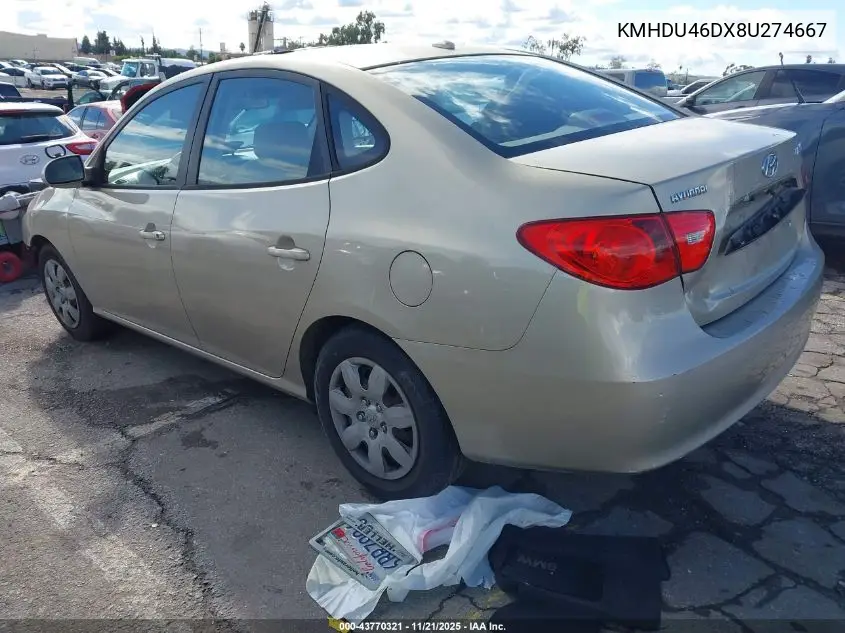 KMHDU46DX8U274667 2008 Hyundai Elantra Gls/Se