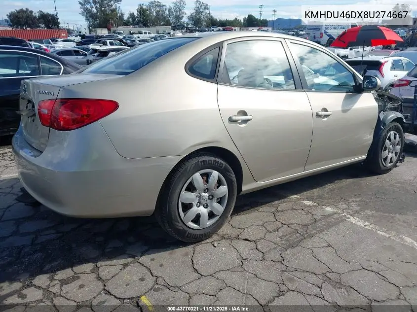 KMHDU46DX8U274667 2008 Hyundai Elantra Gls/Se