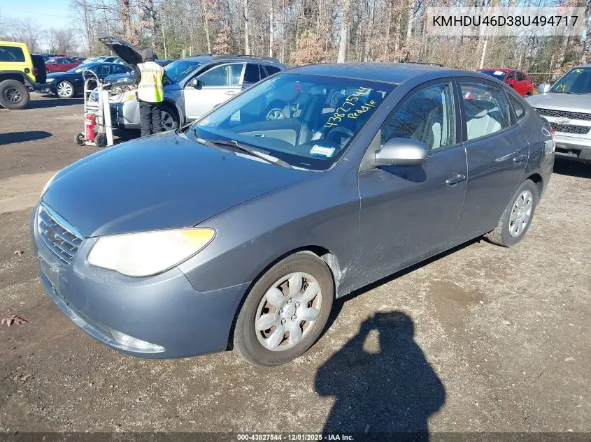 KMHDU46D38U494717 2008 Hyundai Elantra Gls/Se