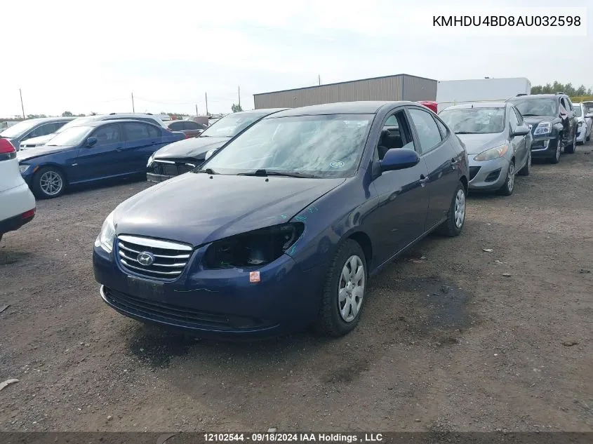 KMHDU4BD8AU032598 2010 Hyundai Elantra Blue/Gls/Se