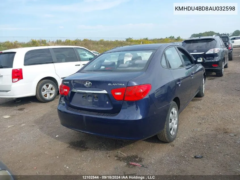 2010 Hyundai Elantra Blue/Gls/Se VIN: KMHDU4BD8AU032598 Lot: 12102544