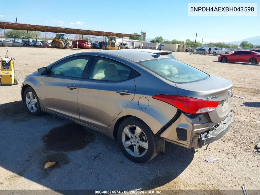 2011 Hyundai Elantra Gls VIN: 5NPDH4AEXBH043598 Lot: 40374574