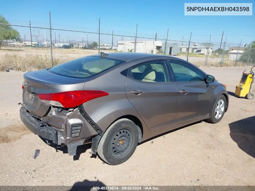 5NPDH4AEXBH043598 2011 Hyundai Elantra Gls