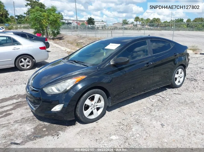 2012 Hyundai Elantra Gls VIN: 5NPDH4AE7CH127802 Lot: 40423107