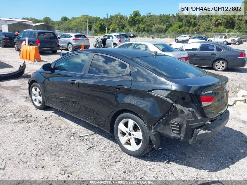 2012 Hyundai Elantra Gls VIN: 5NPDH4AE7CH127802 Lot: 40423107