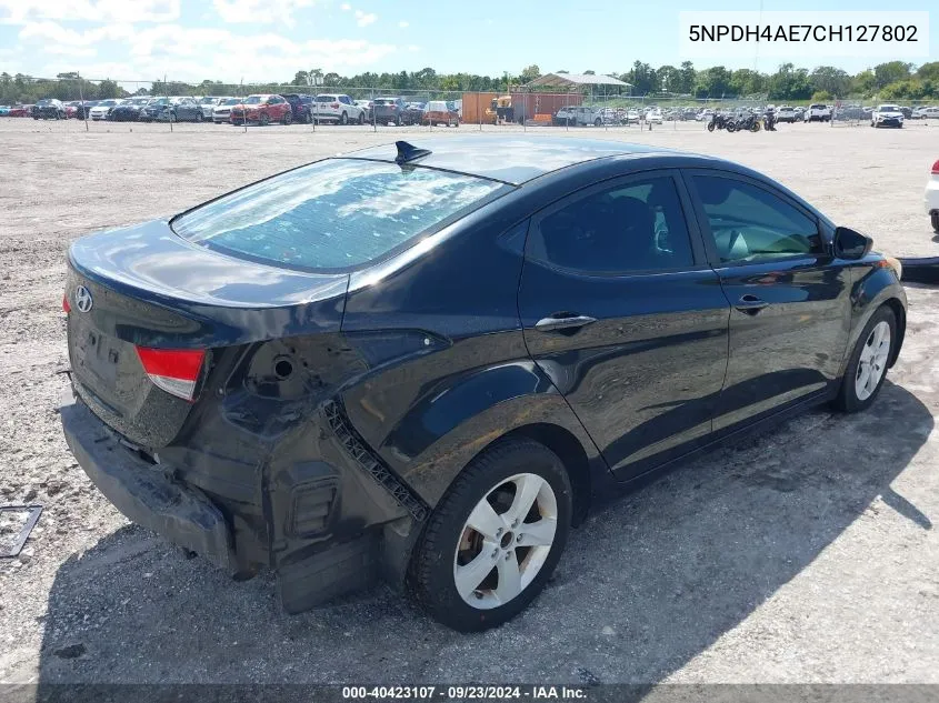 2012 Hyundai Elantra Gls VIN: 5NPDH4AE7CH127802 Lot: 40423107