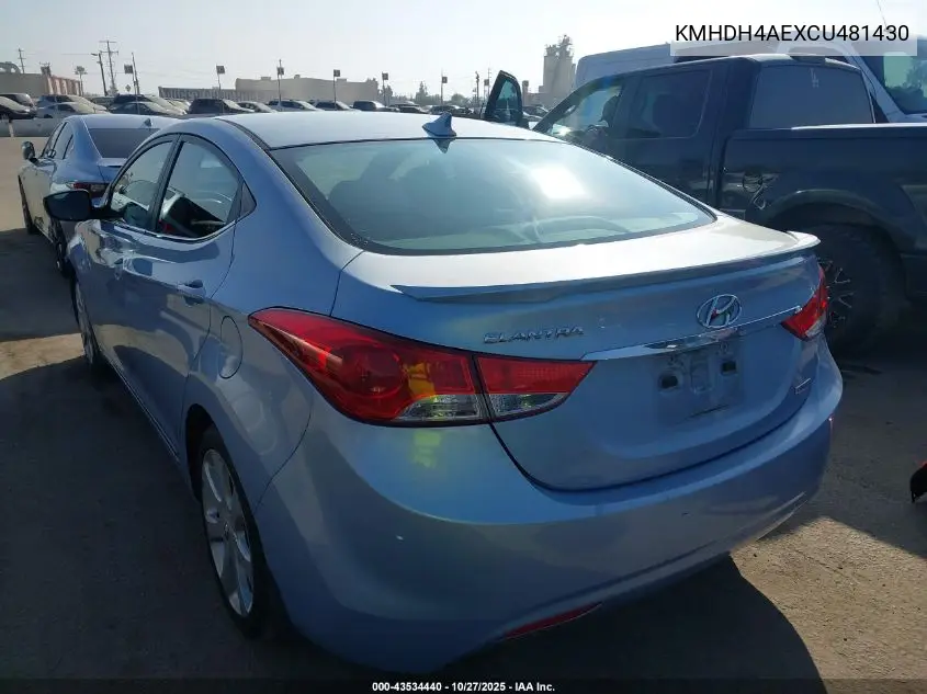KMHDH4AEXCU481430 2012 Hyundai Elantra Limited (Ulsan Plant)