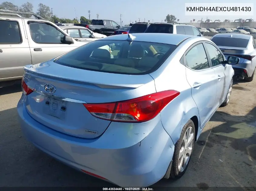 KMHDH4AEXCU481430 2012 Hyundai Elantra Limited (Ulsan Plant)