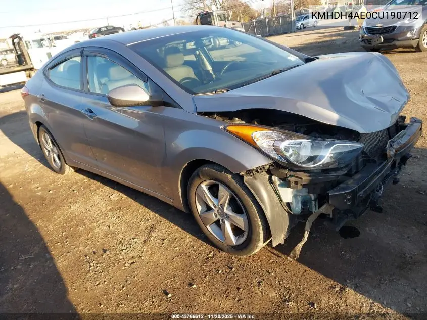 KMHDH4AE0CU190712 2012 Hyundai Elantra Gls (Ulsan Plant)