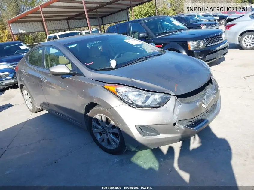 5NPDH4AE9CH071751 2012 Hyundai Elantra Gls