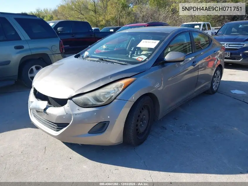 5NPDH4AE9CH071751 2012 Hyundai Elantra Gls