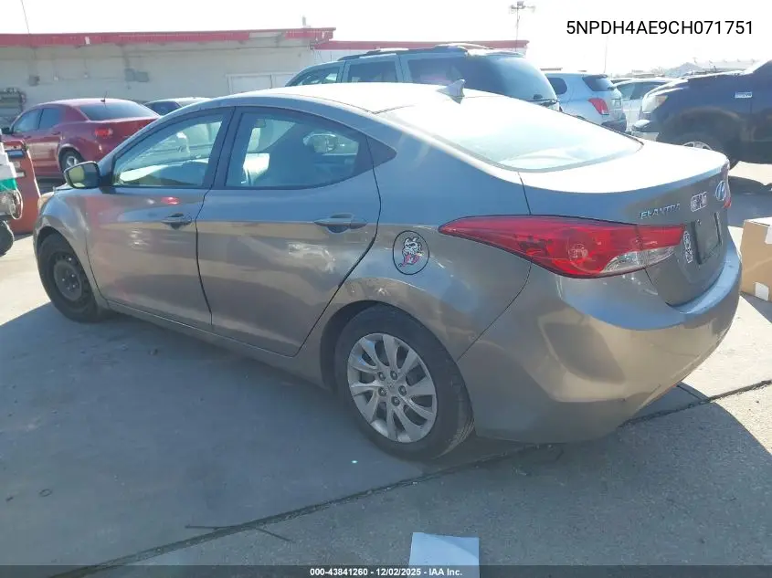 5NPDH4AE9CH071751 2012 Hyundai Elantra Gls