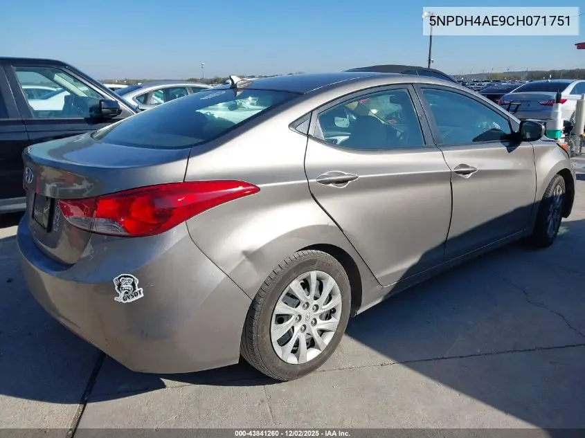 5NPDH4AE9CH071751 2012 Hyundai Elantra Gls